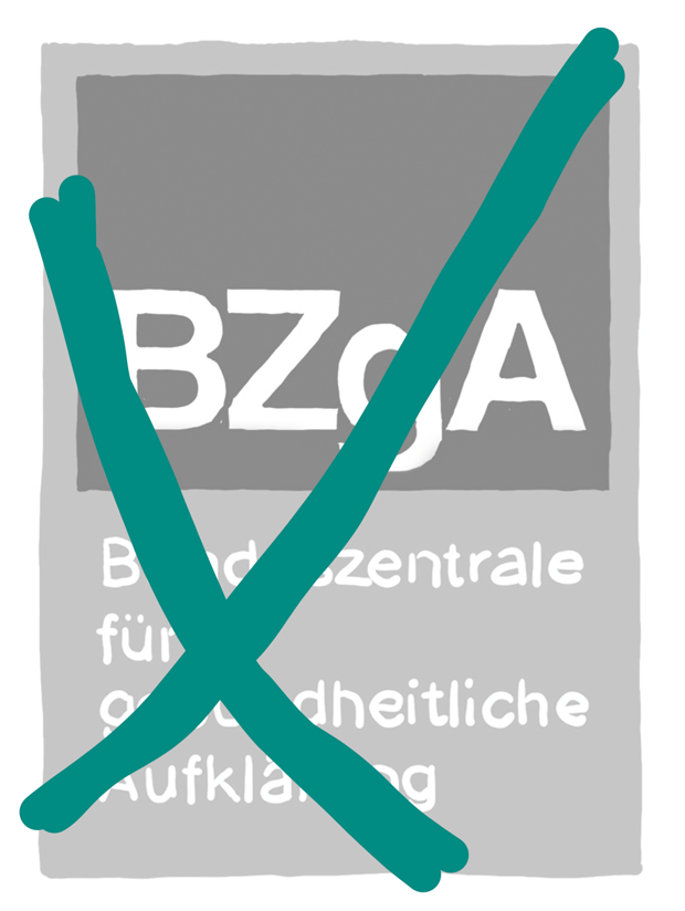 Grafik mit durchgestrichenem Logo der Bundeszentrale für gesundheitliche Aufklärung Grafik mit durchgestrichenem Logo der Bundeszentrale für gesundheitliche Aufklärung